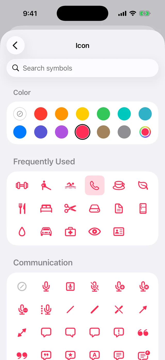 Frequently used icons in the Last Time icon picker.